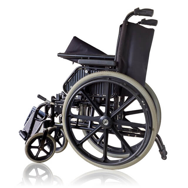 A basic manual wheelchair, used to illustrate brakes.