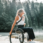 Woman in a wheelchair.