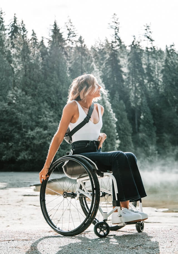 Woman in a wheelchair.